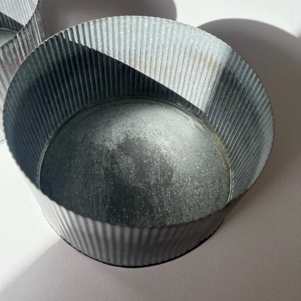 Two Ribbed Metal Round Bowl Containers - Picture 11 of 12